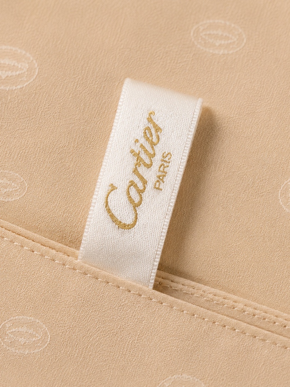 Cartier Cream-Beige Leather Cosmetic Pouch with Gold Logo Ribbon